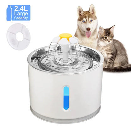 2.4L Automatic Pet Water Fountain – LED USB Electric Dispenser for Cats & Dogs