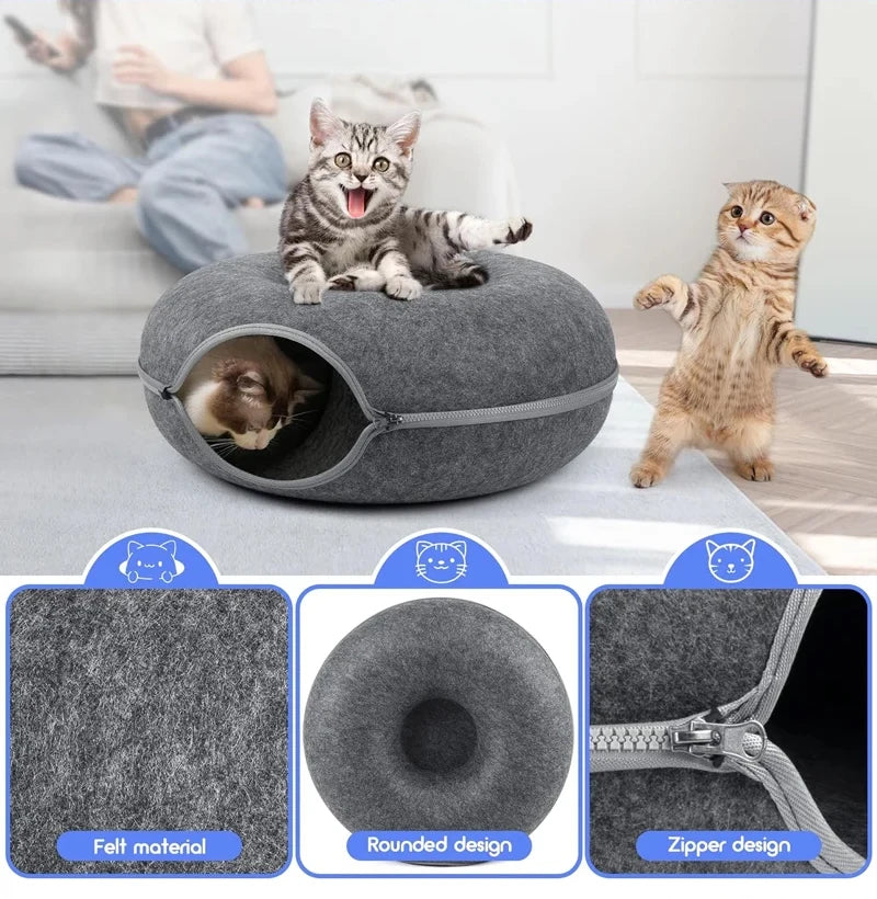 Donut Cat Tunnel Bed – Interactive Hideaway & Cozy Sleeping Nest