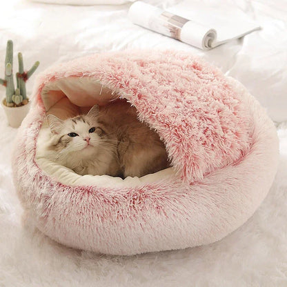 Cozy Semi-Enclosed Plush Cat Bed – Warm & Comfortable Nest for Cats & Small Dogs