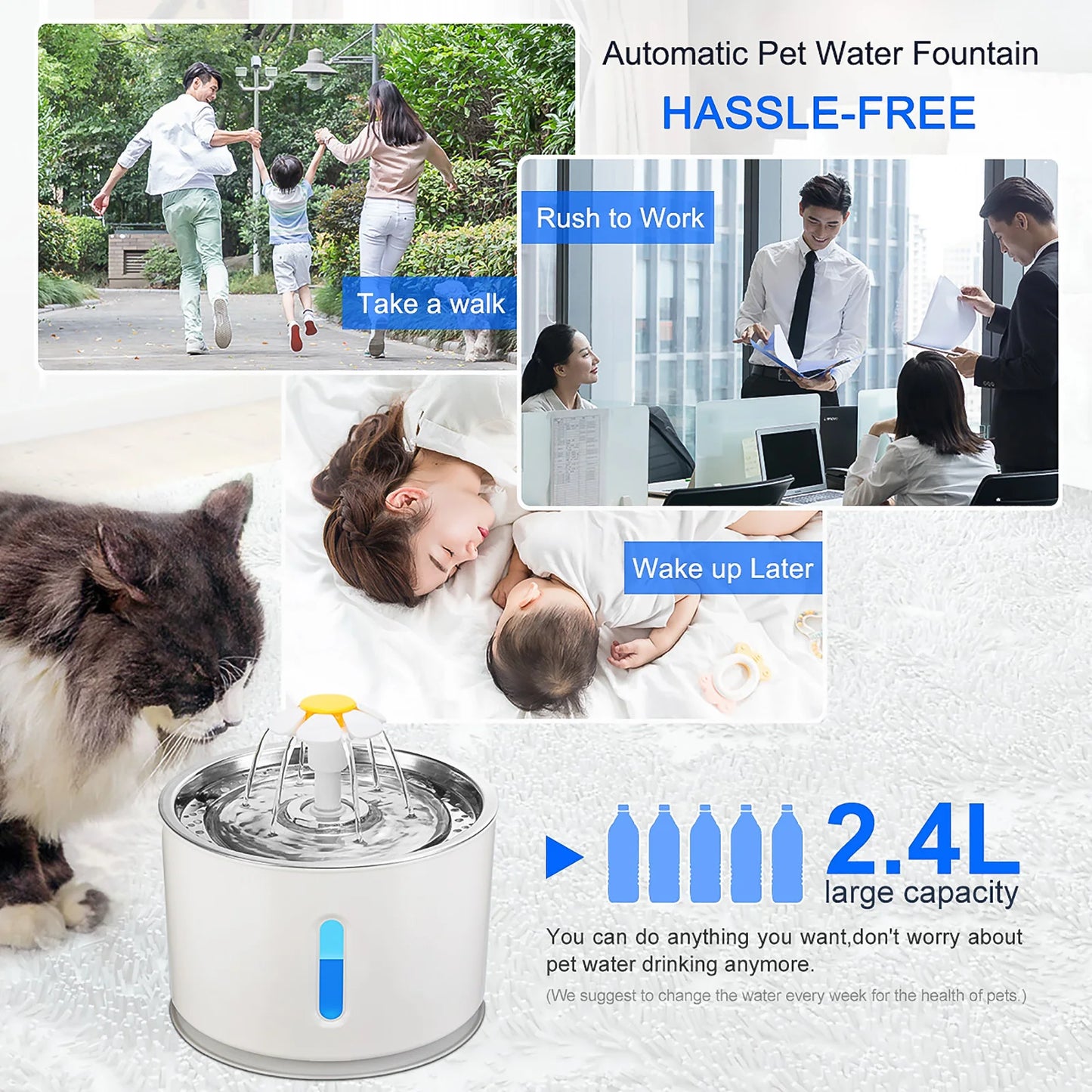 2.4L Automatic Pet Water Fountain – LED USB Electric Dispenser for Cats & Dogs