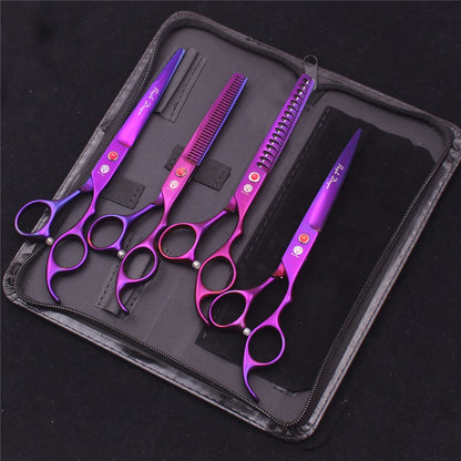 Purple Dragon Pet Scissors 7'' Stainless Dog Groomming Scissors Kit Straight Shears Thinning Shears Chunker Curved Shears Z3003