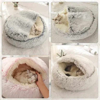 Cozy Semi-Enclosed Plush Cat Bed – Warm & Comfortable Nest for Cats & Small Dogs