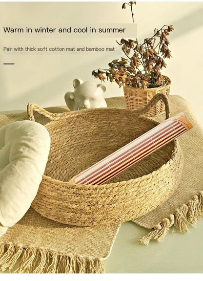 Handwoven Rattan Cat Bed – Cozy & Washable Four-Season Pet Sleeping House