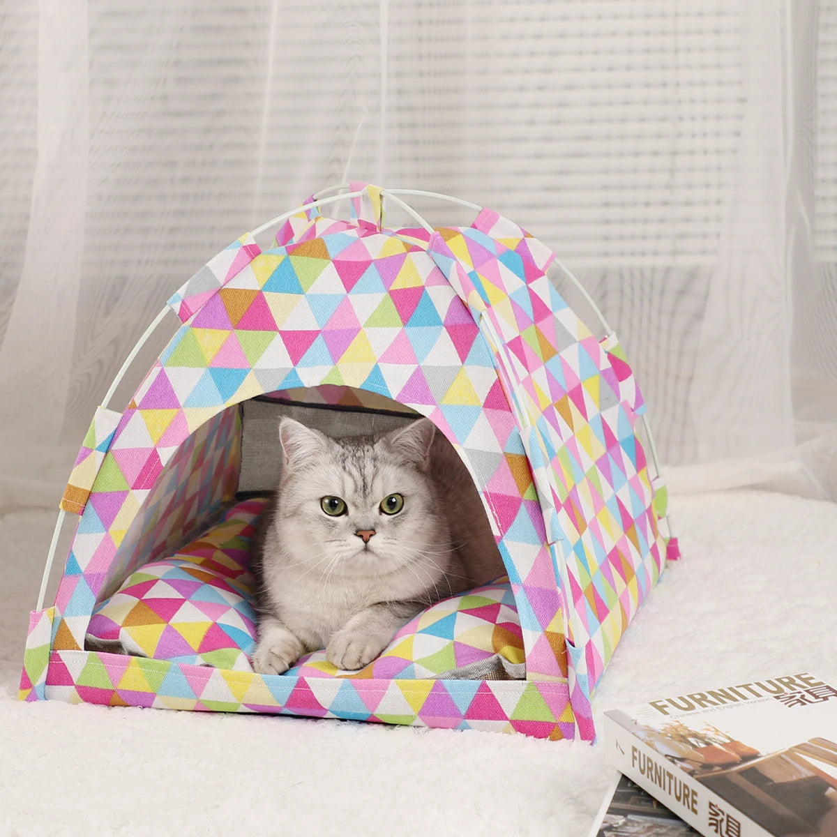 Cozy Pet Tent Bed – Warm Clamshell Sleeping Nest for Cats & Small Dogs