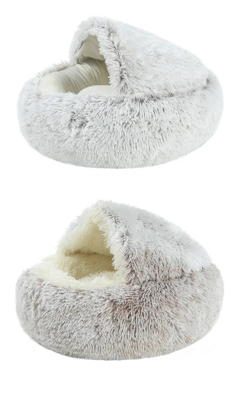 Cozy Semi-Enclosed Plush Cat Bed – Warm & Comfortable Nest for Cats & Small Dogs