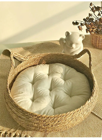 Handwoven Rattan Cat Bed – Cozy & Washable Four-Season Pet Sleeping House