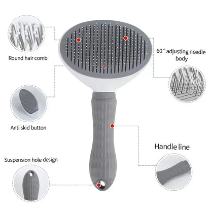 Premium Pet Hair Remover Brush – Stainless Steel Grooming Comb for Dogs & Cats – Non-Slip Grip & Effective Shedding Tool