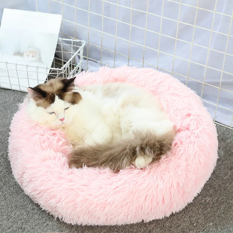 Ultra-Soft Plush Donut Cat Bed – Washable & Calming Pet Sleeping Nest for Cats & Small Dogs