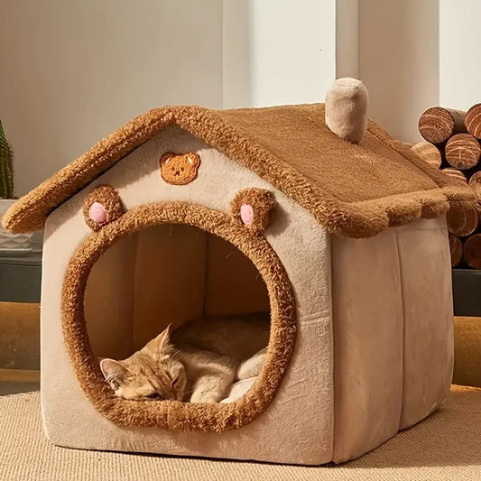 Foldable Pet House – Washable Cat & Dog Sleeping Cave with Removable Cushion