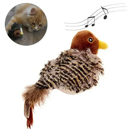 Interactive Chirping Bird Cat Toy – Electric Squeaky Plush with Feather & Catnip – Realistic Sound & Motion for Kitten Playtime