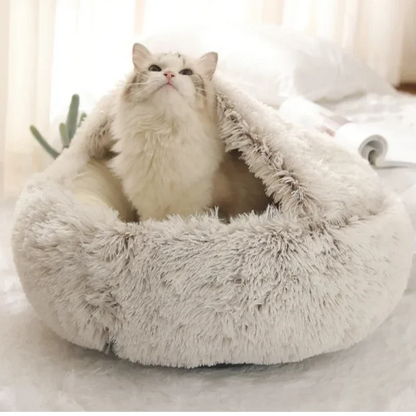 Cozy Semi-Enclosed Plush Cat Bed – Warm & Comfortable Nest for Cats & Small Dogs