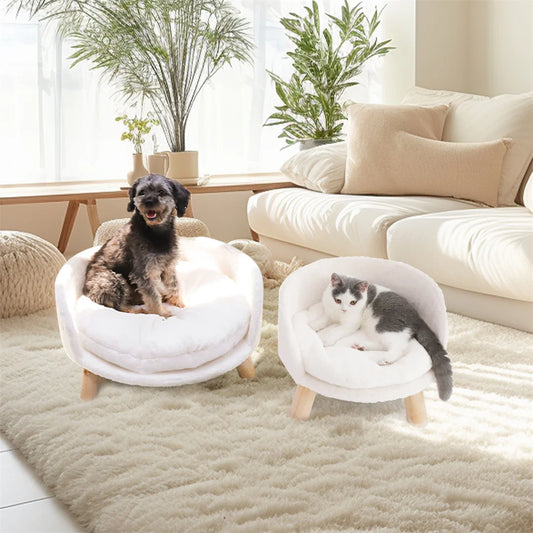 Luxury Cat Bed with Wooden Legs – Soft Plush Nesting Chair for Small Pets