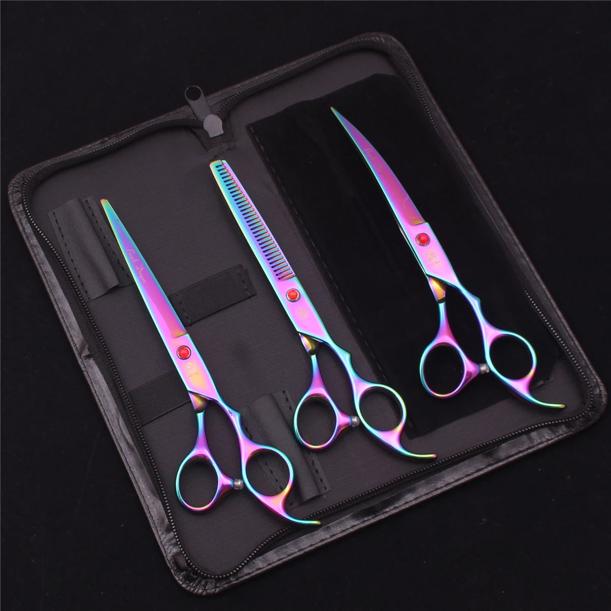 Purple Dragon Pet Scissors 7'' Stainless Dog Groomming Scissors Kit Straight Shears Thinning Shears Chunker Curved Shears Z3003