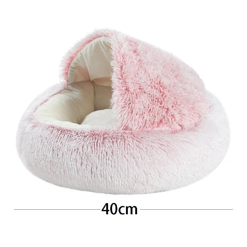 Semi-Enclosed Plush Cat Bed – Soft & Cozy Shell Nest for Cats & Small Dogs