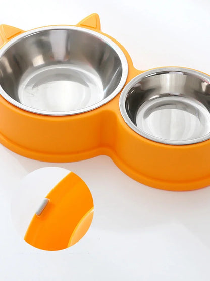 Stainless Steel Double Pet Bowl – Food & Water Feeder for Cats & Dogs