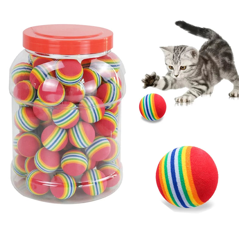 Rainbow EVA Cat Toy Balls – Interactive Chewing & Rattle Play Balls for Cats & Dogs