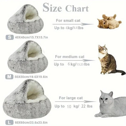 2-in-1 Covered Plush Cat Bed – Warm Winter Sleeping Cave for Cats & Small Dogs