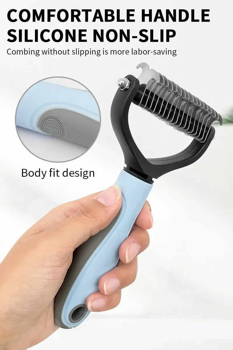 Double-Sided Pet Knot Cutter & Shedding Brush – Safe Detangling for Dogs & Cats