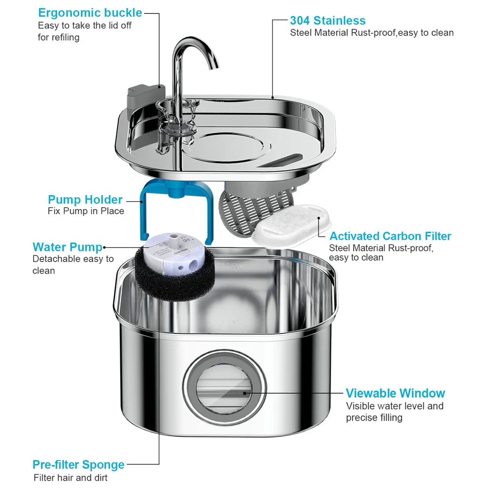 Wireless Stainless Steel Pet Water Fountain – Rechargeable & Silent Auto Dispenser