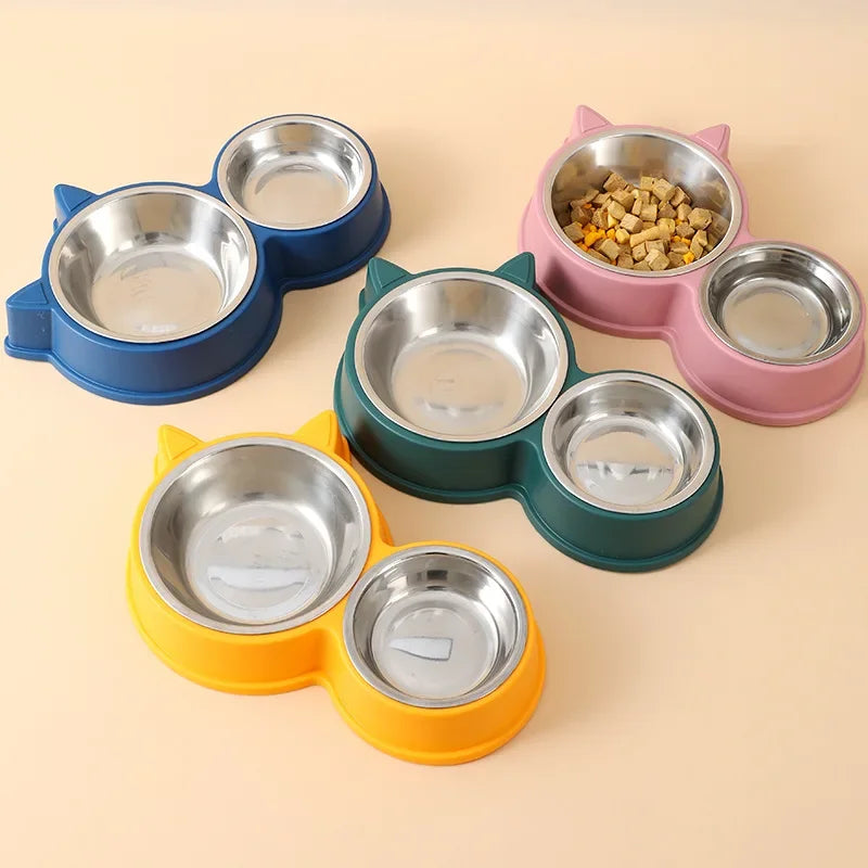 Stainless Steel Double Pet Bowl – Food & Water Feeder for Cats & Dogs