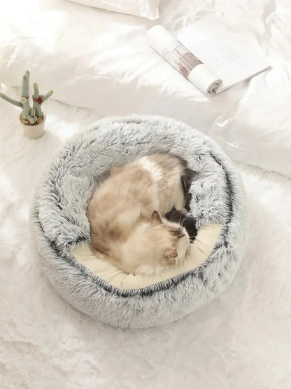 Cozy Semi-Enclosed Plush Cat Bed – Warm & Comfortable Nest for Cats & Small Dogs