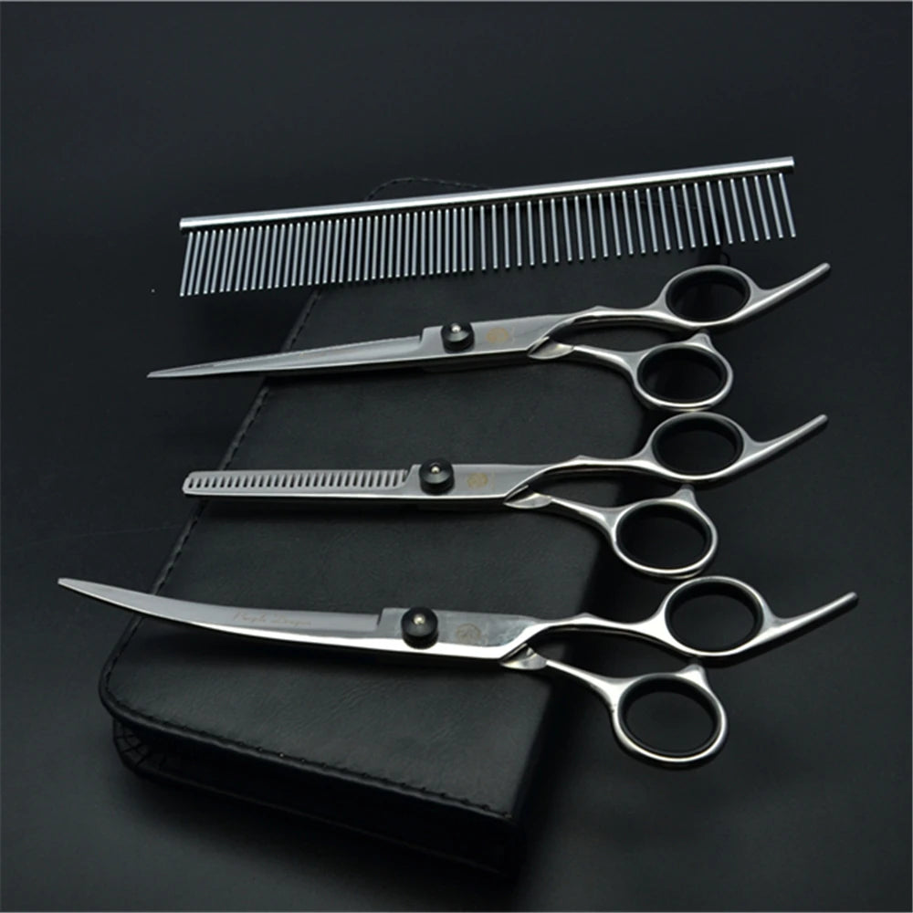 7'' Professional Dog Grooming Scissors Hair Cutting Shears Curved Thinning Comb Cat Pet Salon Hairdressing Japan Steel Z4001