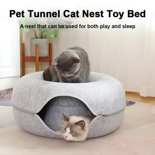 Donut Cat Tunnel Bed – Interactive Hideaway & Cozy Sleeping Nest