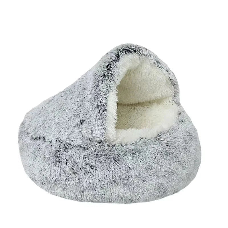 Cozy Semi-Enclosed Plush Cat Bed – Warm & Comfortable Nest for Cats & Small Dogs