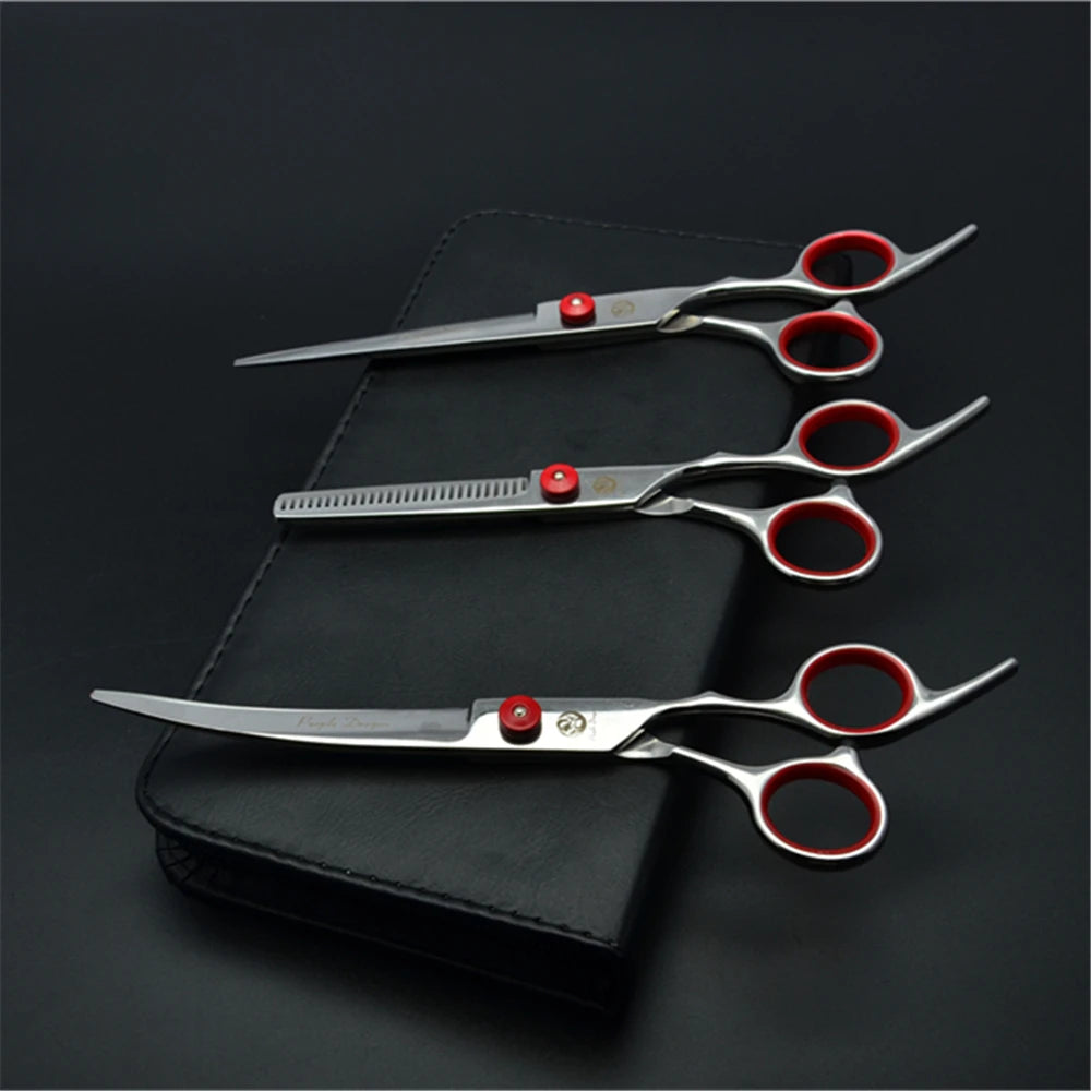 7'' Professional Dog Grooming Scissors Hair Cutting Shears Curved Thinning Comb Cat Pet Salon Hairdressing Japan Steel Z4001