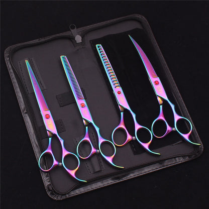 Purple Dragon Pet Scissors 7'' Stainless Dog Groomming Scissors Kit Straight Shears Thinning Shears Chunker Curved Shears Z3003