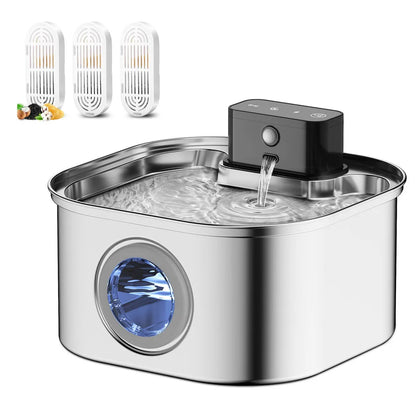 Wireless Stainless Steel Pet Water Fountain – Rechargeable & Silent Auto Dispenser