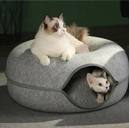 Donut Cat Tunnel Bed – Interactive Hideaway & Cozy Sleeping Nest