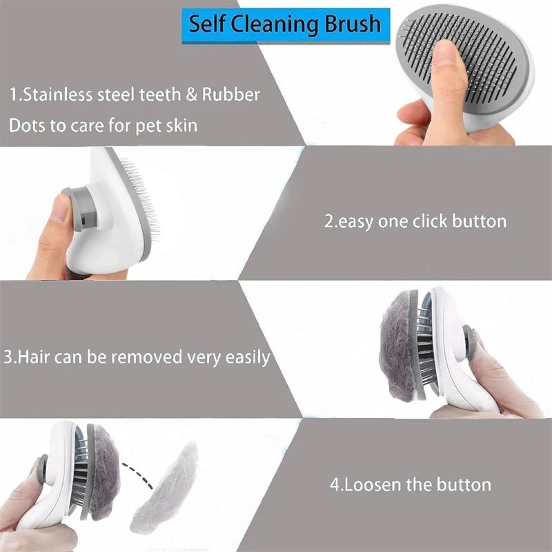 Premium Pet Hair Remover Brush – Stainless Steel Grooming Comb for Dogs & Cats – Non-Slip Grip & Effective Shedding Tool