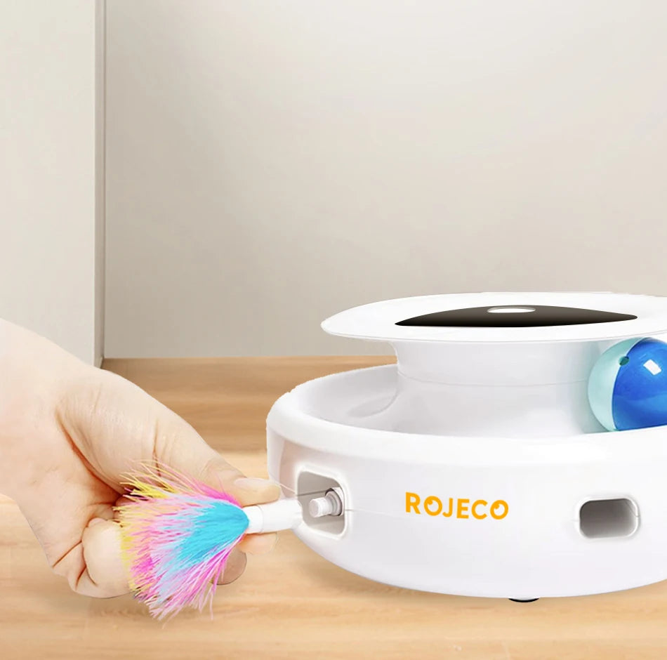 ROJECO 2 in 1 Smart Cat Toys Automatic Feather Fun Ball Toy Set For Cat Dog 5 Modes Electronic Interactive Pet Toy Accessories