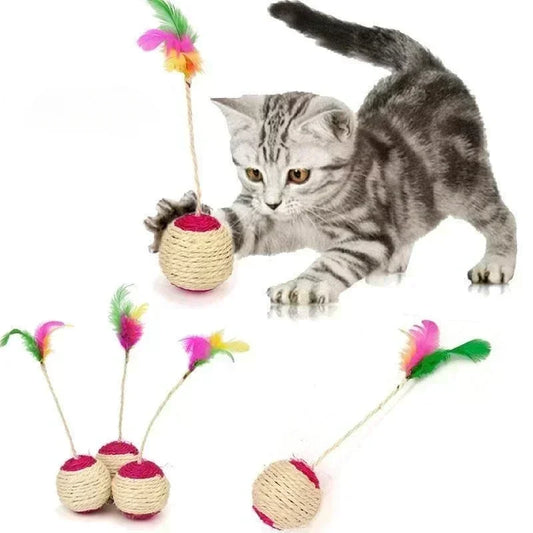 Sisal Scratching Ball Cat Toy – Interactive Feather Play & Training Toy for Kittens & Cats