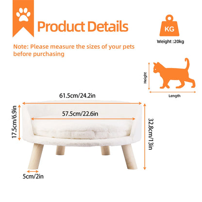 Luxury Cat Bed with Wooden Legs – Soft Plush Nesting Chair for Small Pets