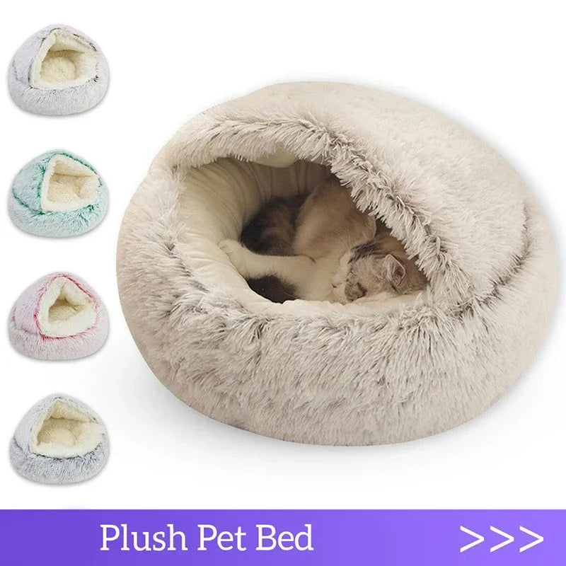 Cozy Semi-Enclosed Plush Cat Bed – Warm & Comfortable Nest for Cats & Small Dogs