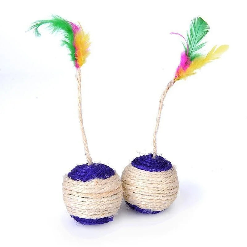 Sisal Scratching Ball Cat Toy – Interactive Feather Play & Training Toy for Kittens & Cats