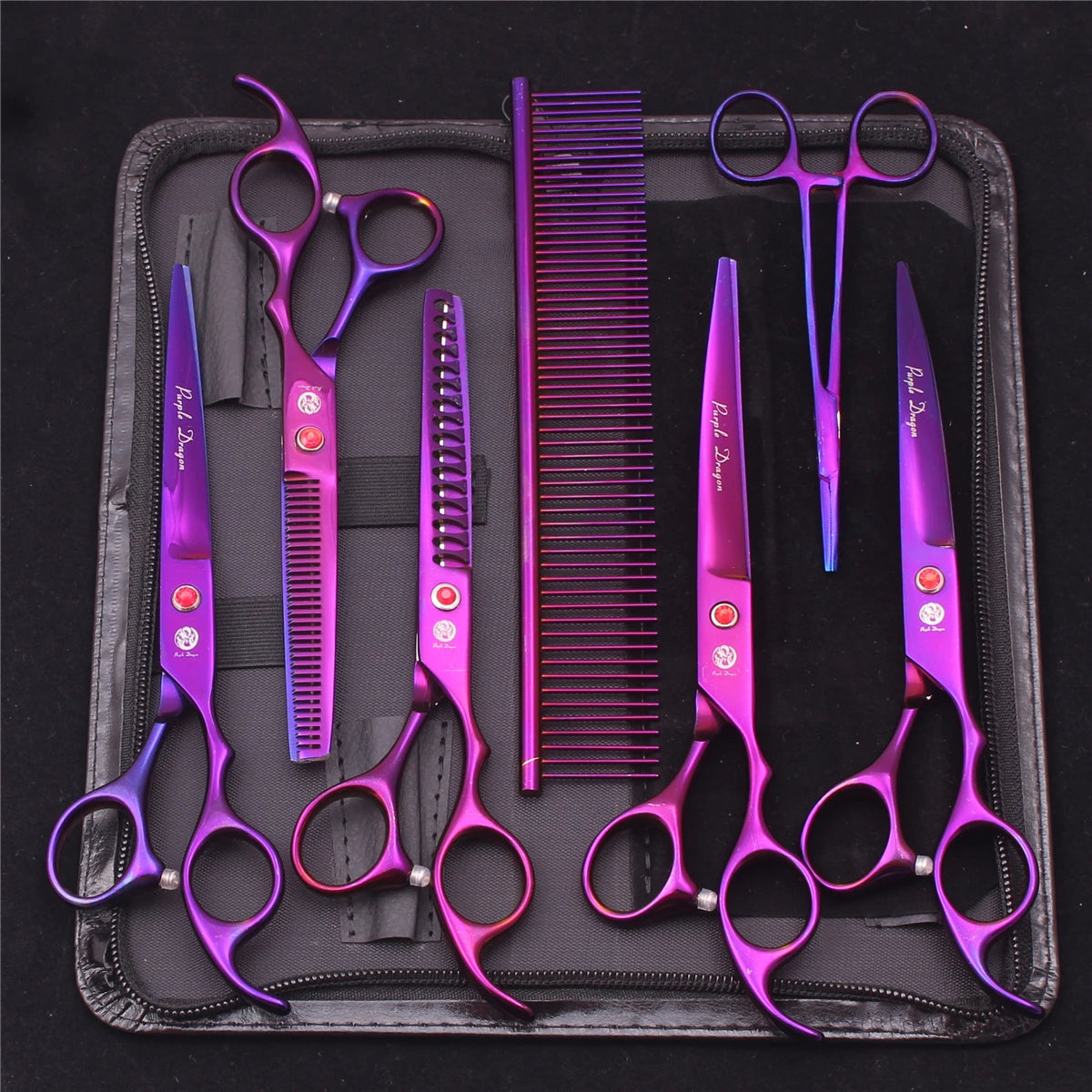 Purple Dragon Pet Scissors 7'' Stainless Dog Groomming Scissors Kit Straight Shears Thinning Shears Chunker Curved Shears Z3003