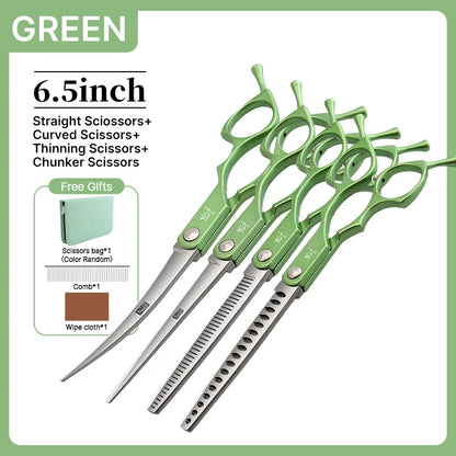 6.5'' Professional Pet Grooming Scissors – Curved & Thinning Shears Set