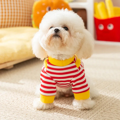 Striped Dog Hoodie with D-Ring – Lightweight Sweatshirt for Small Dogs & Cats