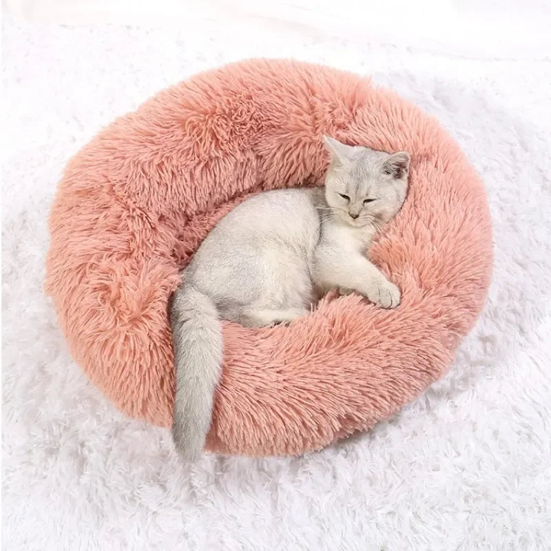 Ultra-Soft Plush Donut Cat Bed – Washable & Calming Pet Sleeping Nest for Cats & Small Dogs