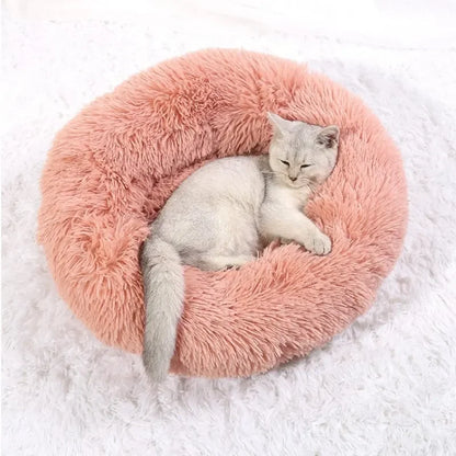 Ultra-Soft Plush Donut Cat Bed – Washable & Calming Pet Sleeping Nest for Cats & Small Dogs