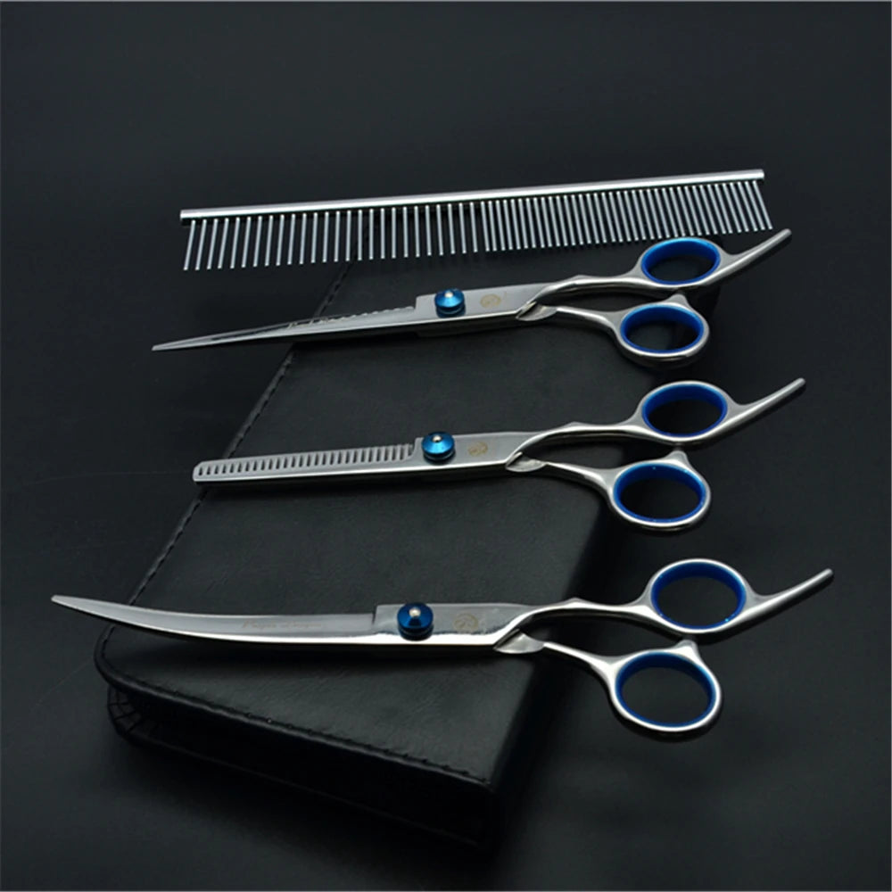 7'' Professional Dog Grooming Scissors Hair Cutting Shears Curved Thinning Comb Cat Pet Salon Hairdressing Japan Steel Z4001