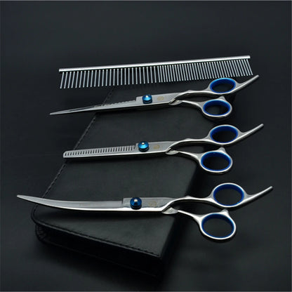 7'' Professional Dog Grooming Scissors Hair Cutting Shears Curved Thinning Comb Cat Pet Salon Hairdressing Japan Steel Z4001