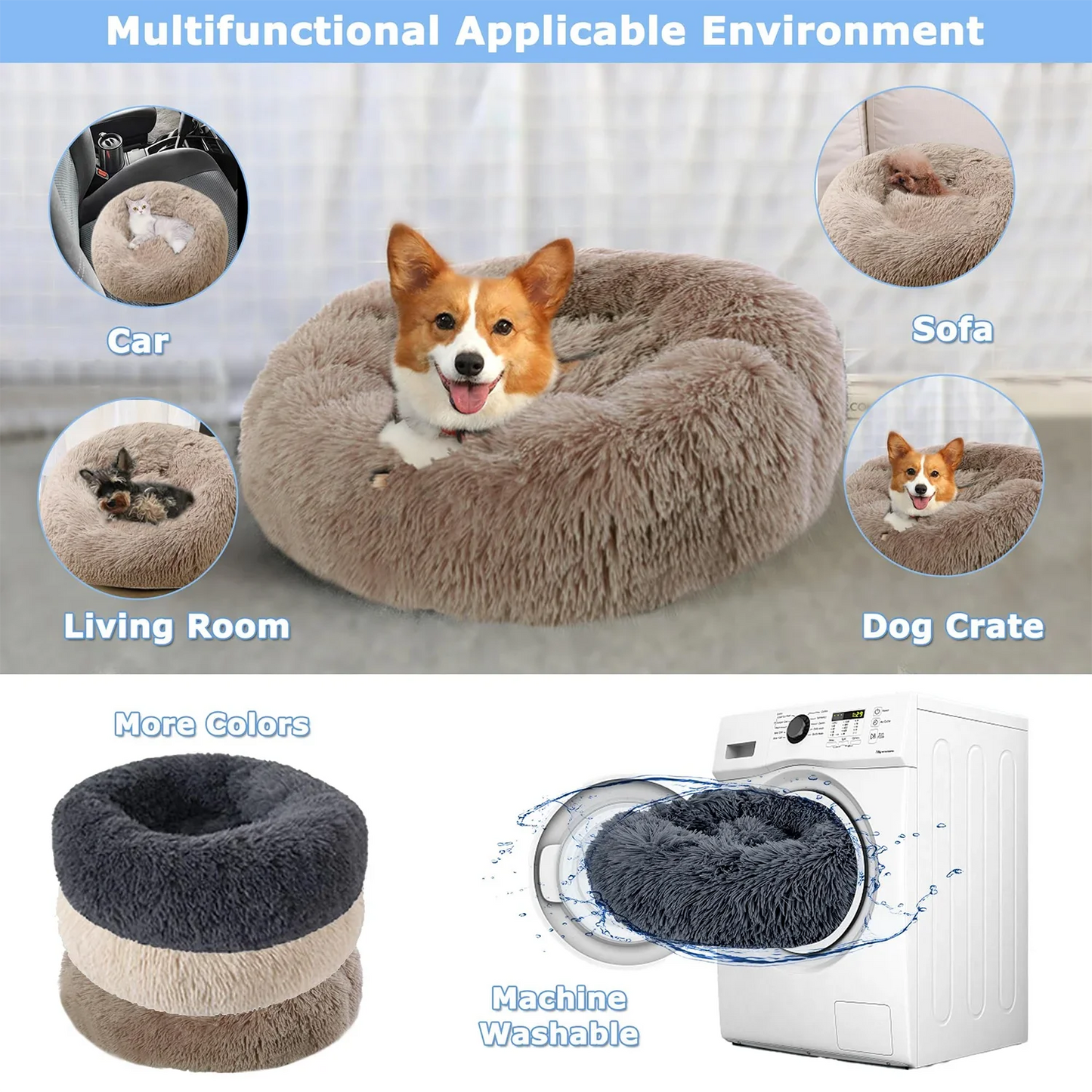 Ultra-Soft Plush Donut Cat Bed – Washable & Calming Pet Sleeping Nest for Cats & Small Dogs