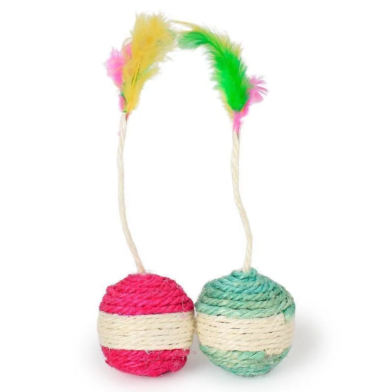 Sisal Scratching Ball Cat Toy – Interactive Feather Play & Training Toy for Kittens & Cats