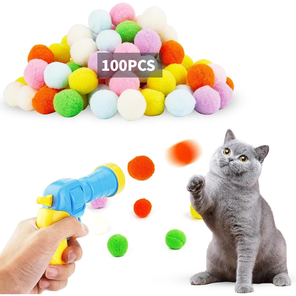 Interactive Cat Toy Ball Launcher – Plush Pom-Pom Shooting Gun for Kittens & Indoor Cats