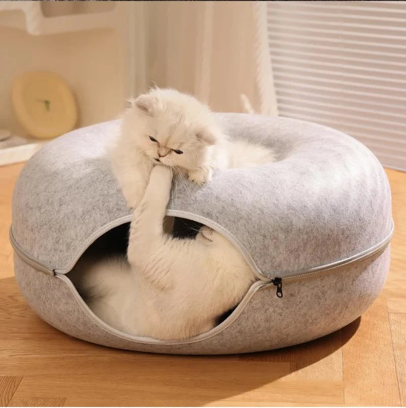 Donut Cat Tunnel Bed – Interactive Hideaway & Cozy Sleeping Nest