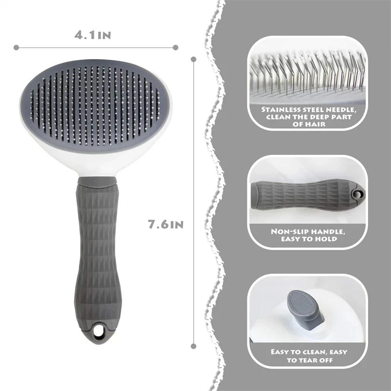 Premium Pet Hair Remover Brush – Stainless Steel Grooming Comb for Dogs & Cats – Non-Slip Grip & Effective Shedding Tool